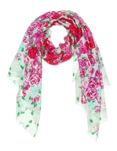 Australian Wool Print Scarf in Rosy Rose Flower