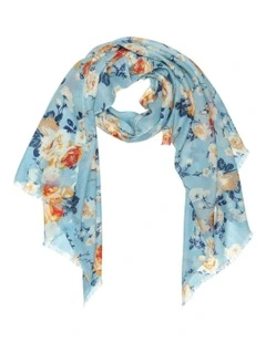 100% Australian Wool Print Scarf in Blue