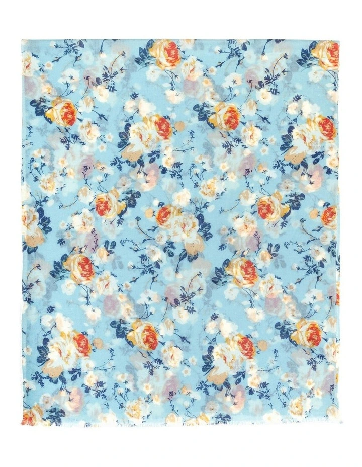 100% Australian Wool Print Scarf in Blue image 2