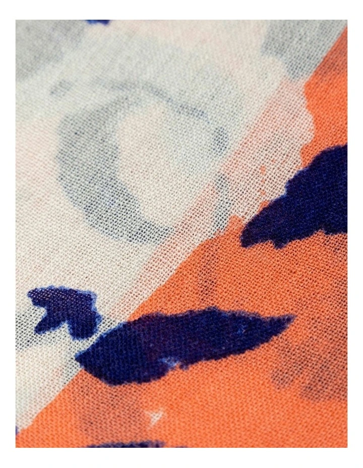 100% Australian Wool Print Scarf in White Blue and Orange image 3