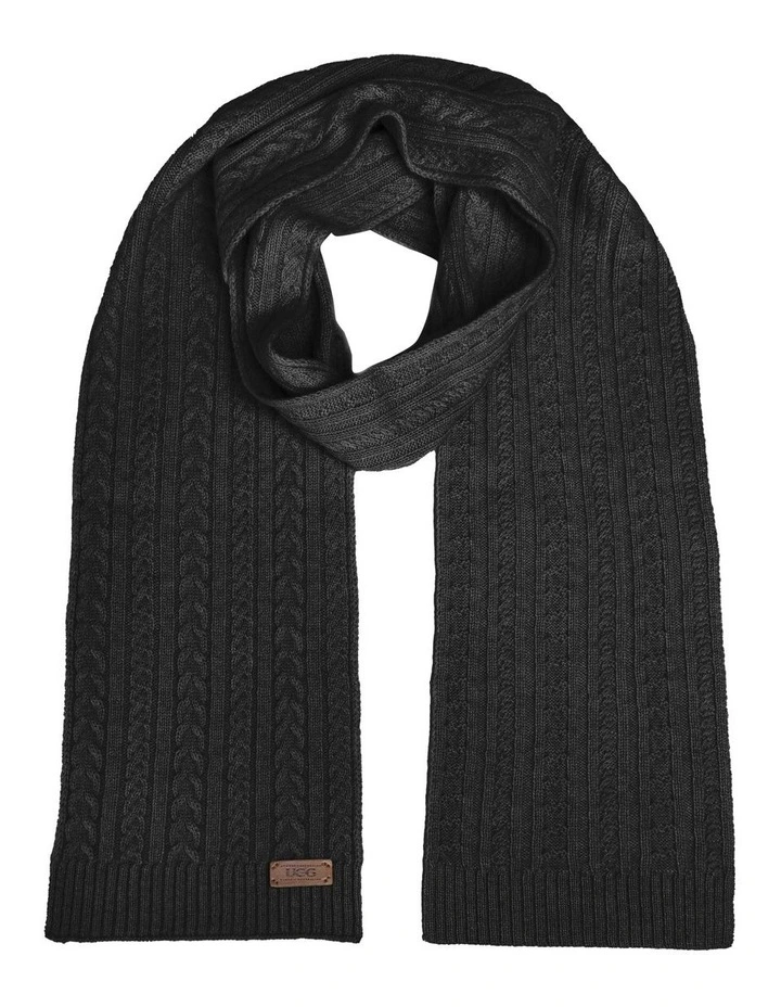 Cable Knit Pure Cashmere Scarf in Charcoal Grey (Melange) image 1