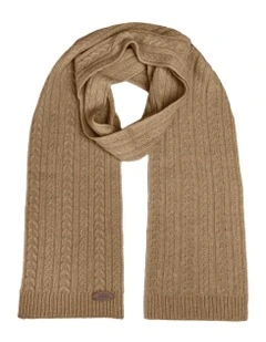 Cable Knit Pure Cashmere Scarf in Natural Brown (Melange)