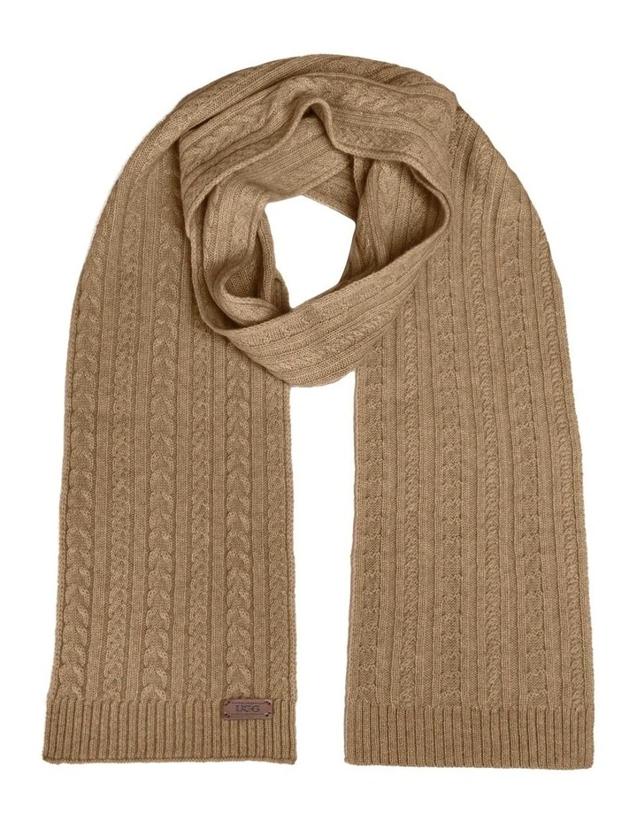 Cable Knit Pure Cashmere Scarf in Natural Brown (Melange) image 1