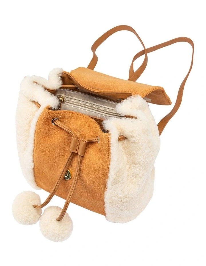 Ugg Pompom Fluffy Backpack in Chestnut image 3