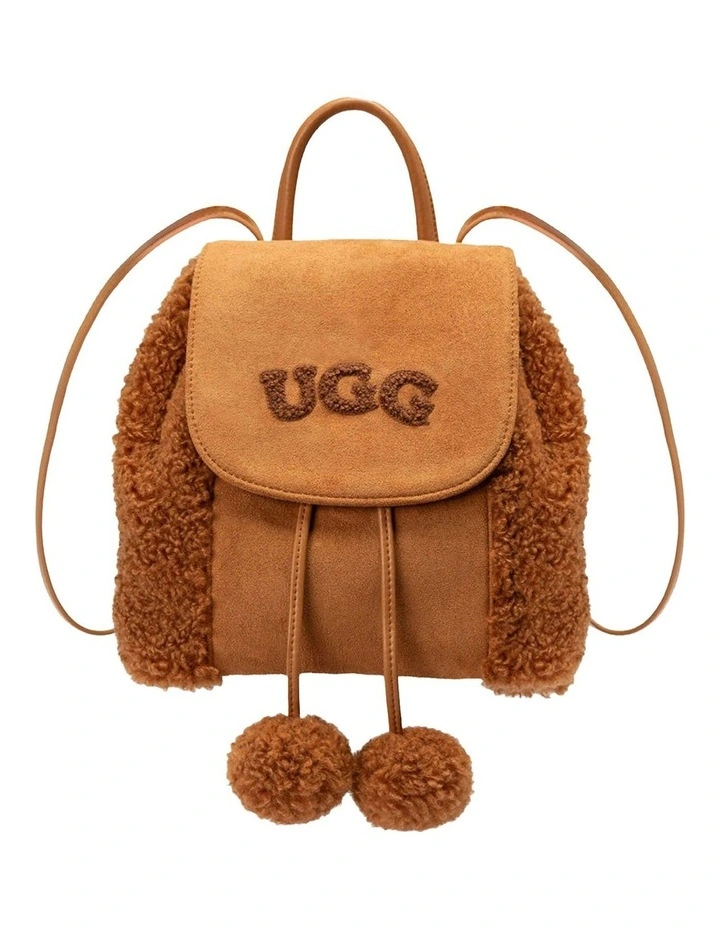 Pompom Fluffy Backpack in Caramel image 1