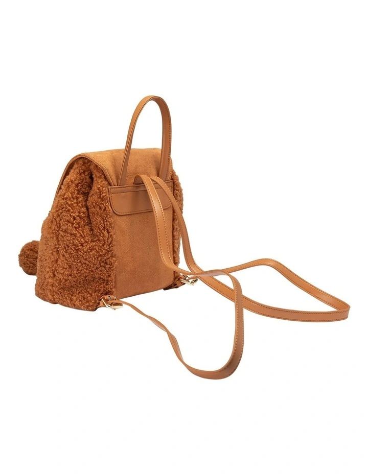 Pompom Fluffy Backpack in Caramel image 2