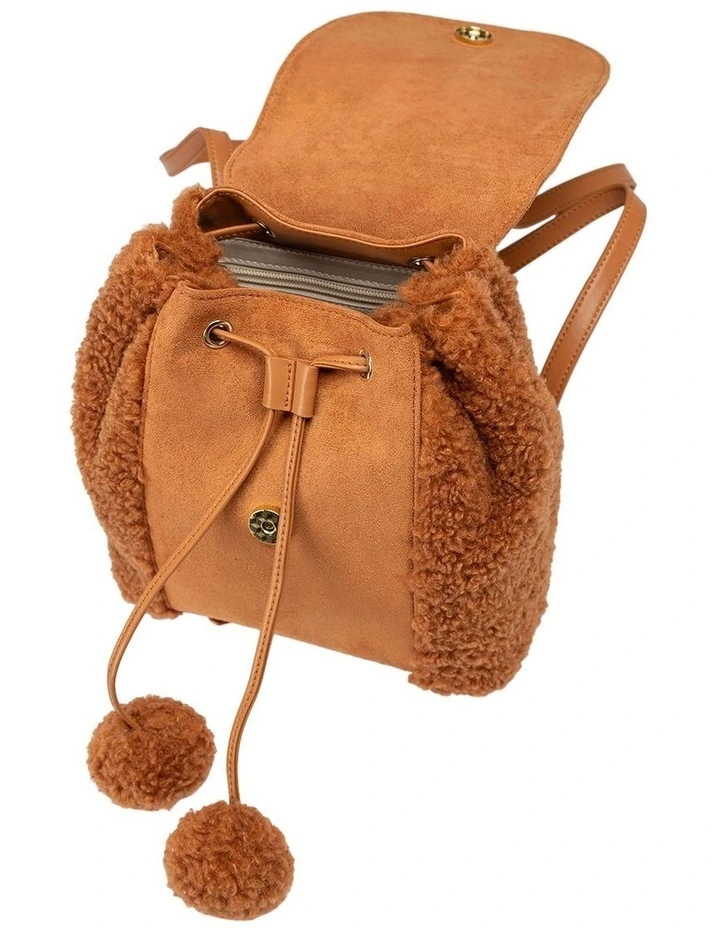 Pompom Fluffy Backpack in Caramel image 3