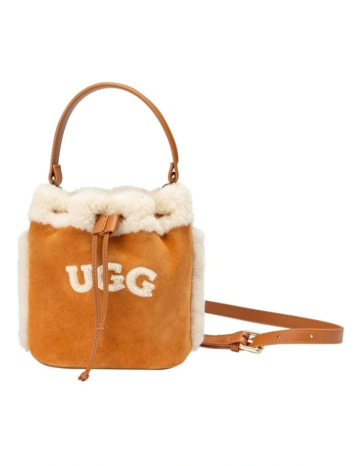 Shearling Logo Mini Bucket Bag in Chestnut image 1