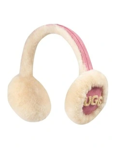 Sheepskin With Logo Earmuff in Pink