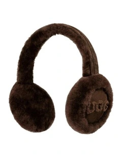 Sheepskin With Logo Earmuff in Chocolate