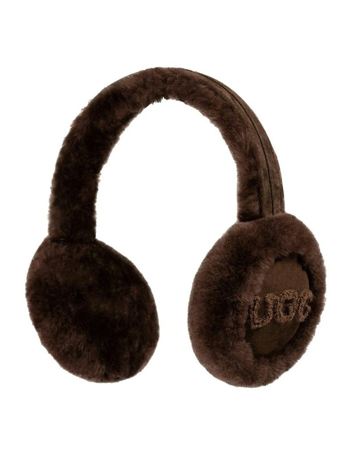 Sheepskin With Logo Earmuff in Chocolate image 1