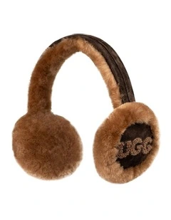Sheepskin With Logo Earmuff in Chocolate