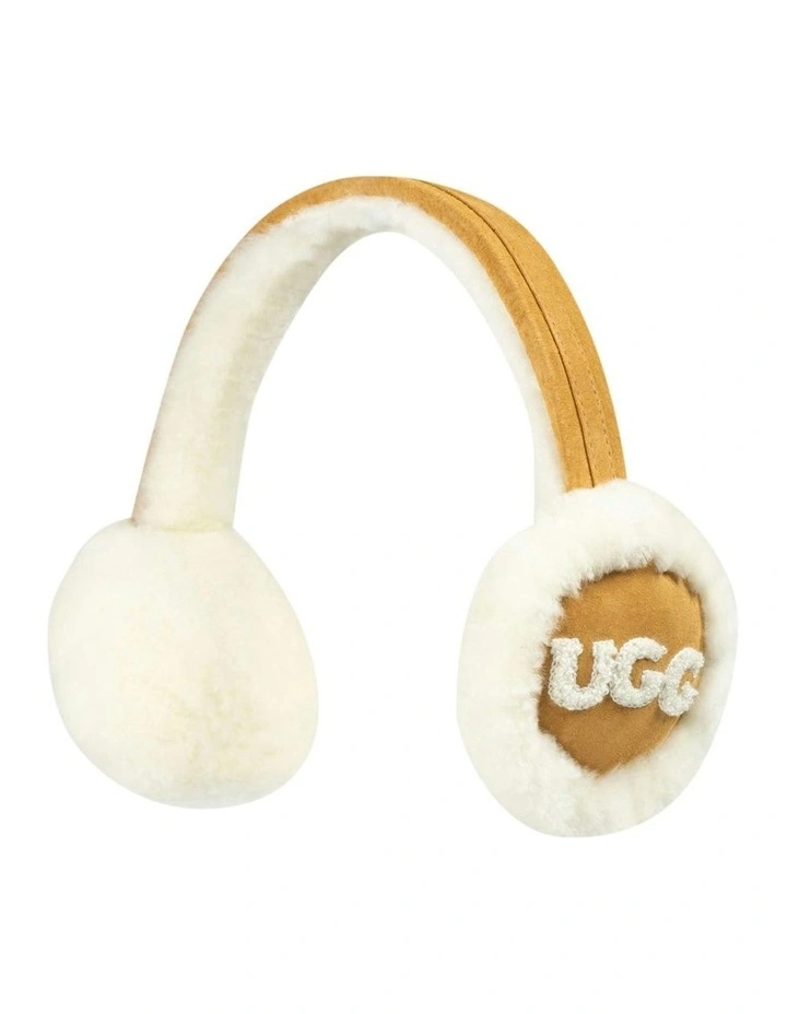 Sheepskin With Logo Earmuff in Chestnut image 1