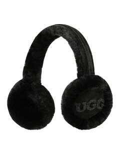 Sheepskin with Logo Earmuff in Black