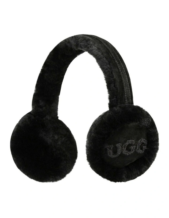 Sheepskin with Logo Earmuff in Black image 1