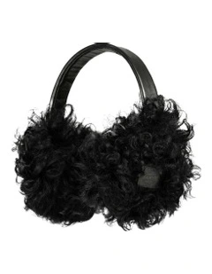 Long Curly Fluffy Sheepskin Earmuff in Black