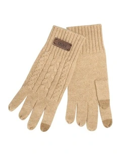 Cable Knit Pure Cashmere Touch Screen Gloves in Natural Beige (Melange)