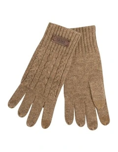 Cable Knit Pure Cashmere Touch Screen Gloves in Natural Brown (Melange)