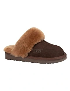 Premium Australia Sheepskin Scuffete Suede Slippers in Chocolate