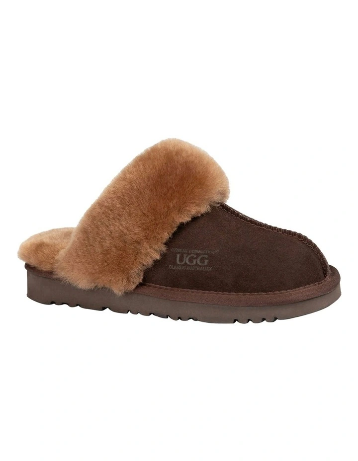 Premium Australia Sheepskin Scuffete Suede Slippers in Chocolate image 1
