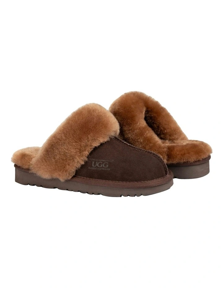 Premium Australia Sheepskin Scuffete Suede Slippers in Chocolate image 6
