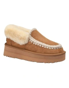Platform Eskimo Collar Boots in Chestnut