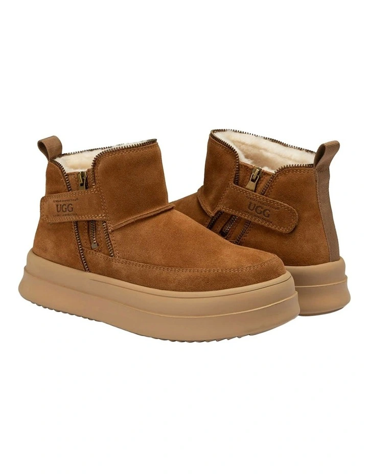 Tag Zipper Ankle Boots in Chestnut image 2