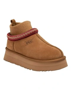 Sydney Knit Platform Slipper in Chestnut