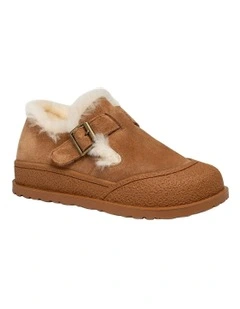 Kids Shearling Mary Janes in Chestnut