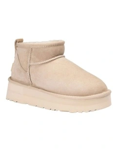Classic Platform Ultra Mini Boots in Beige