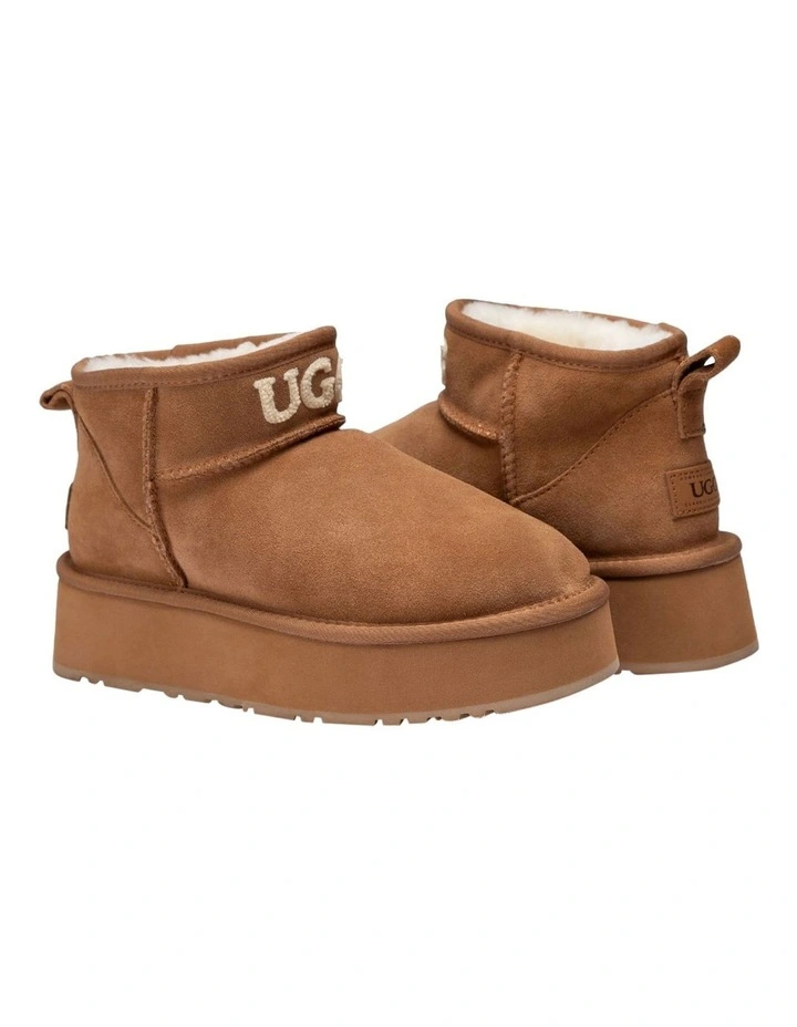 Classic Platform Knit Logo Ultra Mini Boots 4cm in Chestnut image 2