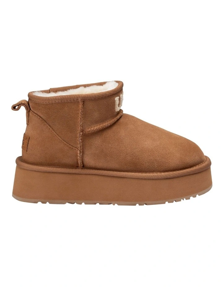 Classic Platform Knit Logo Ultra Mini Boots 4cm in Chestnut image 3
