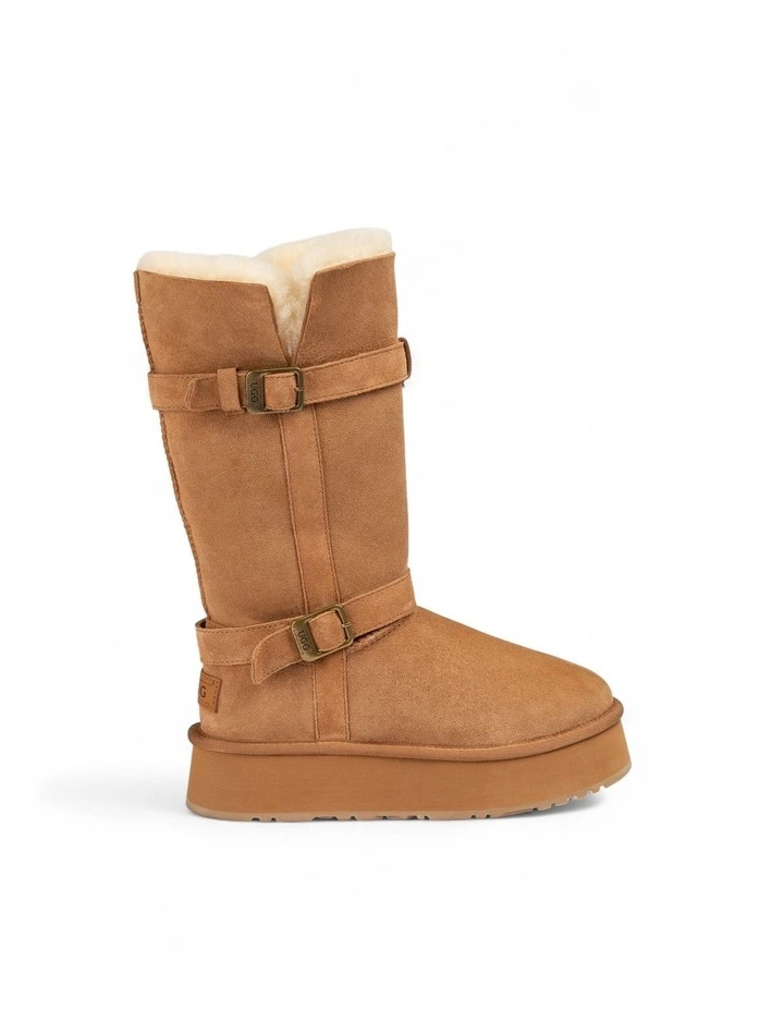 Classic Platform Buckle Long Boots (4.5cm) (Water Resistant) in Chestnut image 2