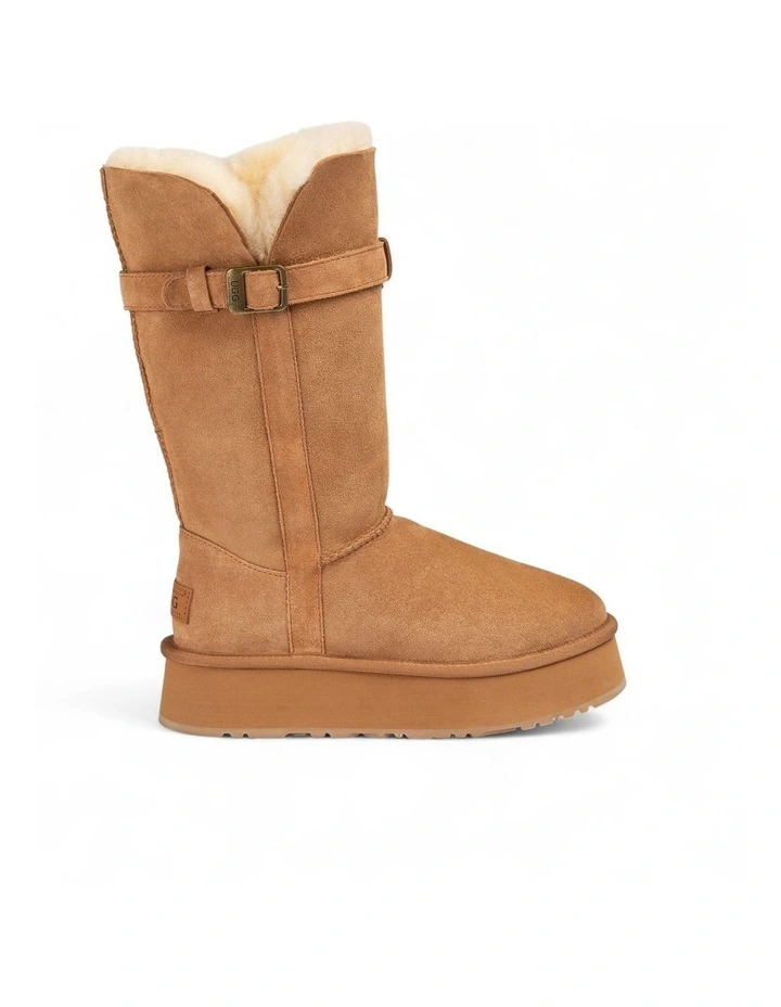 Classic Platform Buckle Long Boots (4.5cm) (Water Resistant) in Chestnut image 4