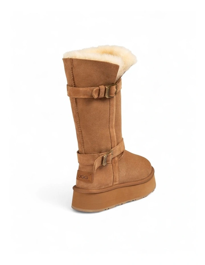 Classic Platform Buckle Long Boots (4.5cm) (Water Resistant) in Chestnut image 7