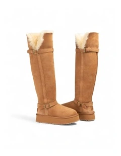 Classic Platform Buckle Tall Boots (Over The Knee) in Chestnut