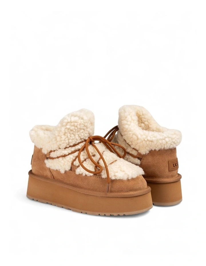 Classic Fluffy Lace-Up Platform Mini Snow Boots (4.5cm) (Water Resistant) in Chestnut image 2