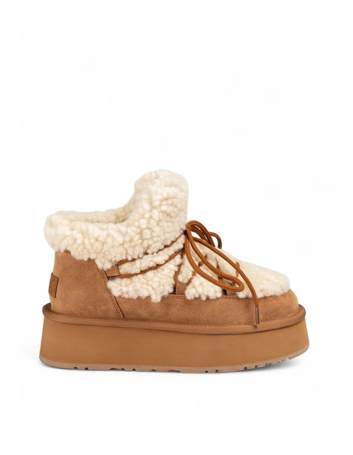 Classic Fluffy Lace-Up Platform Mini Snow Boots (4.5cm) (Water Resistant) in Chestnut image 3