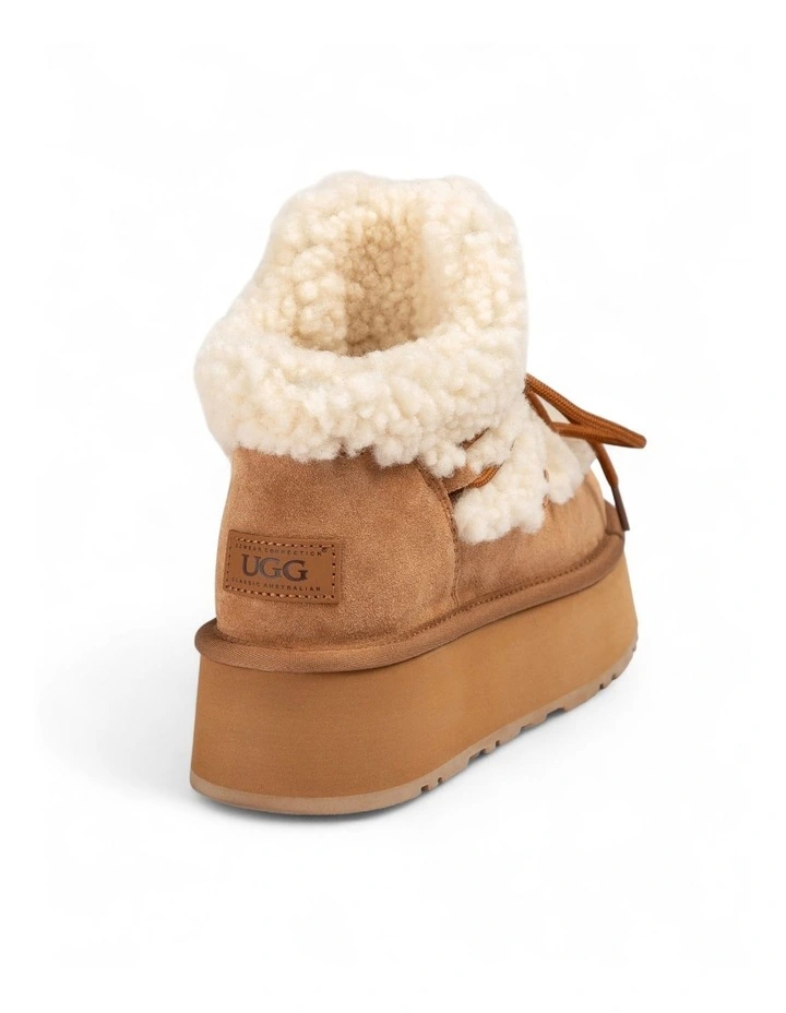 Classic Fluffy Lace-Up Platform Mini Snow Boots (4.5cm) (Water Resistant) in Chestnut image 4