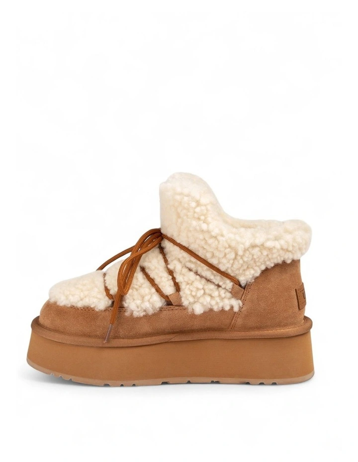 Classic Fluffy Lace-Up Platform Mini Snow Boots (4.5cm) (Water Resistant) in Chestnut image 5