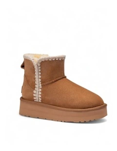 Eskimo Platform Short Boots in Chestnut