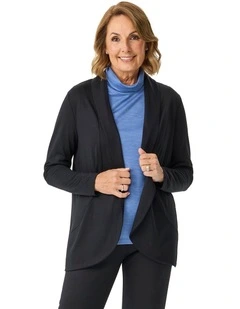 Hedrena Jersey Curved Hem Cardigan in Black