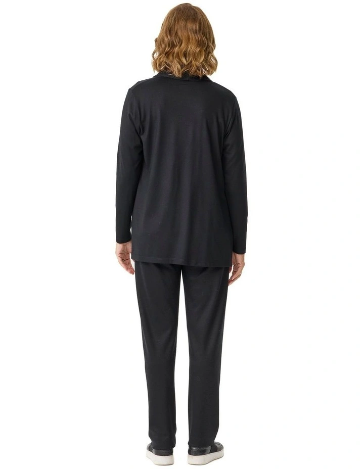 Hedrena Jersey Curved Hem Cardigan in Black image 2