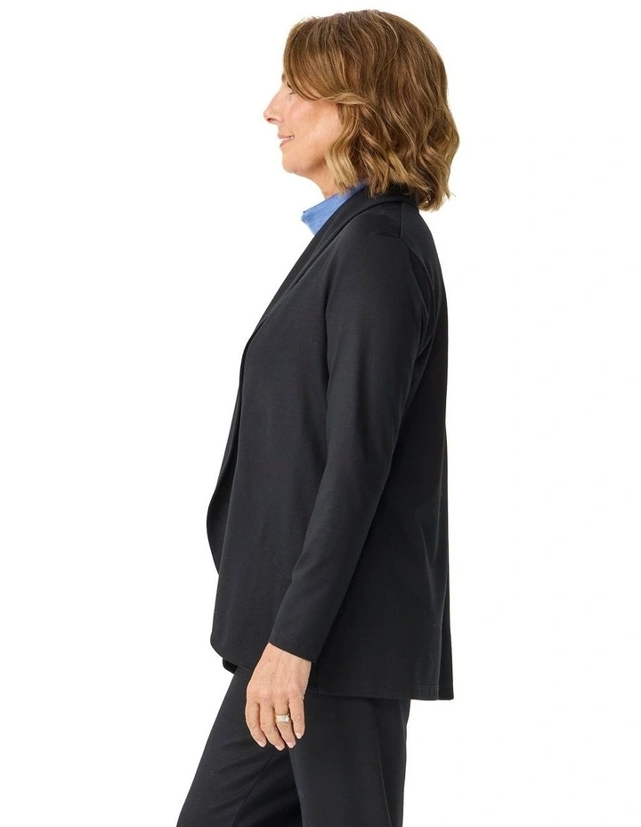 Hedrena Jersey Curved Hem Cardigan in Black image 3
