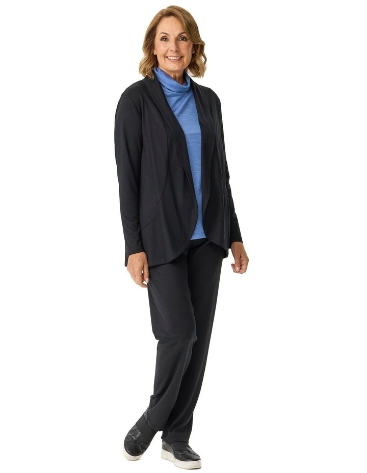 Hedrena Jersey Curved Hem Cardigan in Black image 4