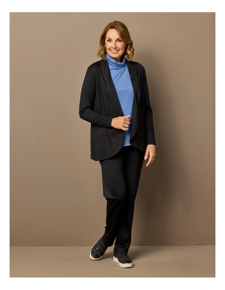 Hedrena Jersey Curved Hem Cardigan in Black image 5