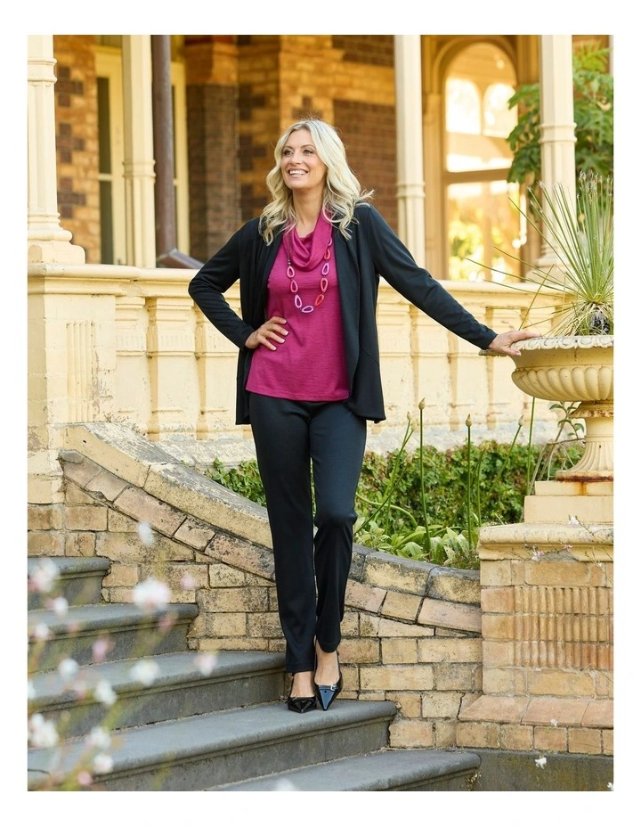 Hedrena Jersey Curved Hem Cardigan in Black image 6