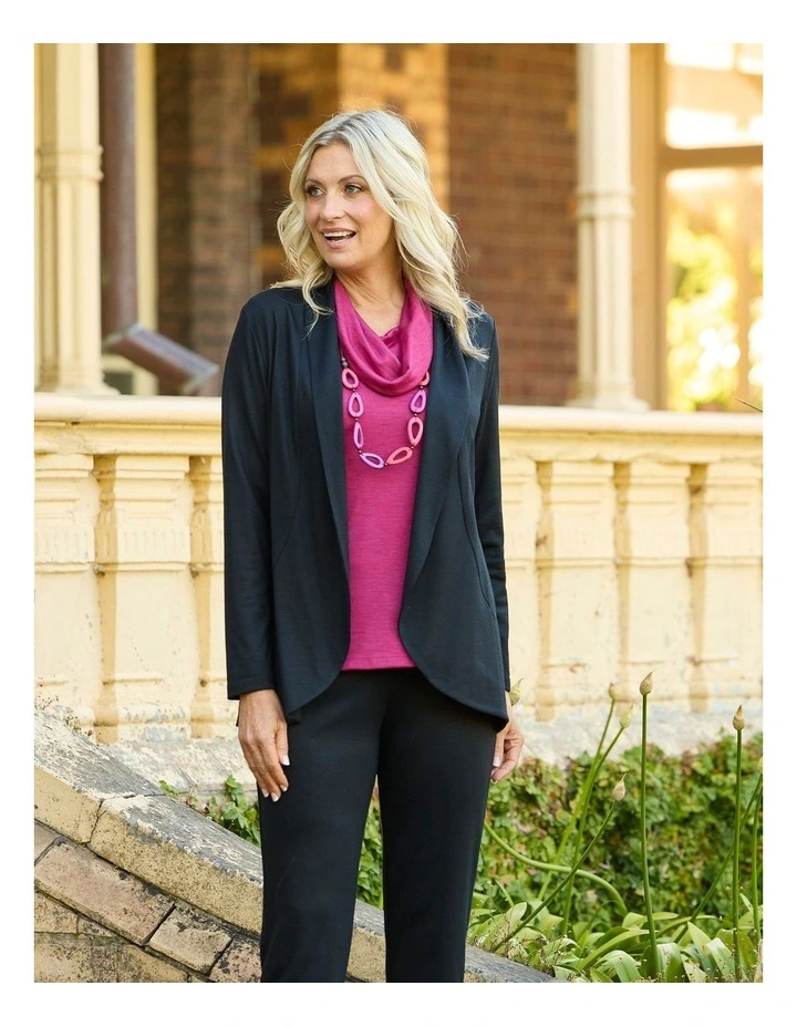 Hedrena Jersey Curved Hem Cardigan in Black image 7