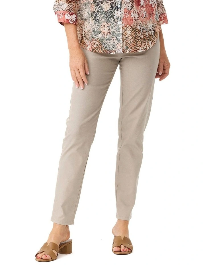 Suzy Stretch Long Pull On Jeans in Taupe image 1