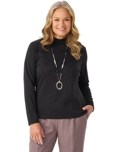 Essential Long Sleeve Skivvy Top in Black